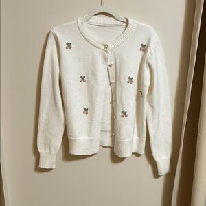 Women's White Cherry Embroidered Sweater